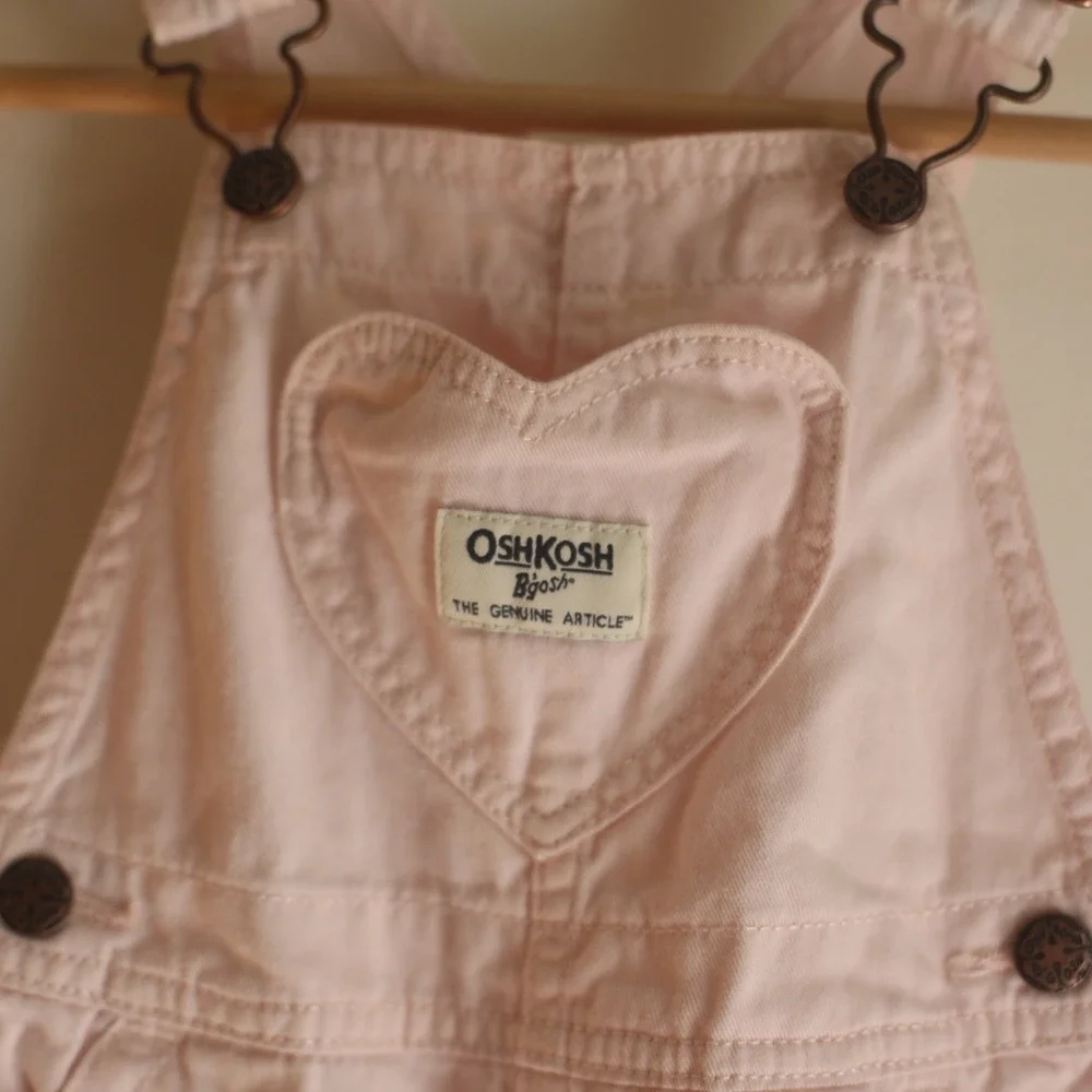 OshKosh Bgosh Kids Pink Denim Heart Pocket Vestbak Overalls Pants